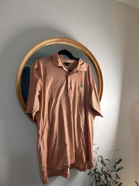 Fairway & Greene Signature Shoal Creek Golf Polo Shirt XL Pink Yellow Striped